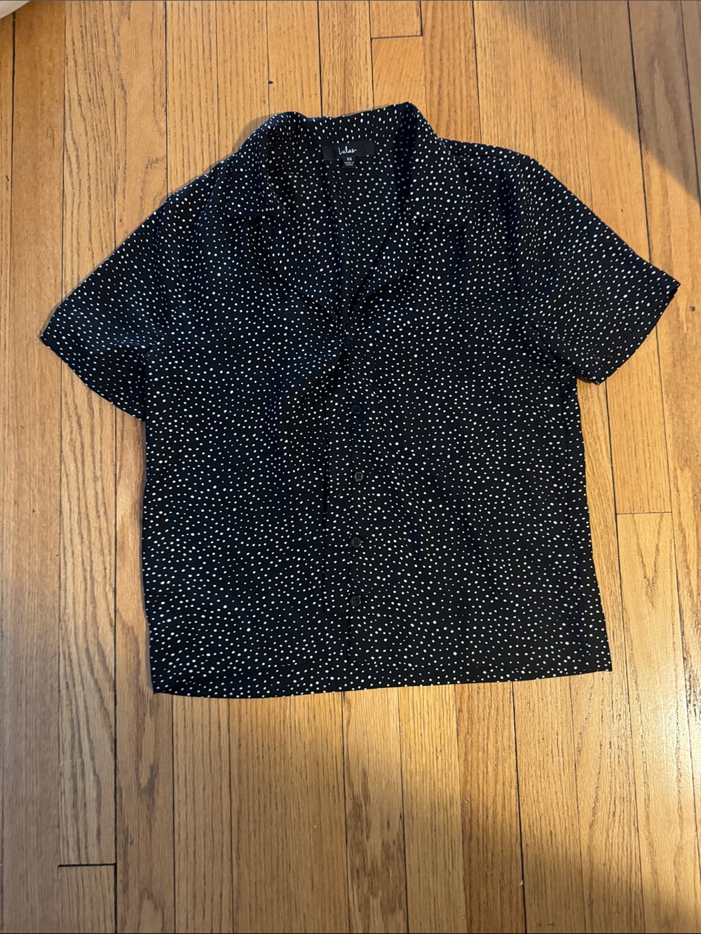 Lulu's Black Blouse with White Dot Print
